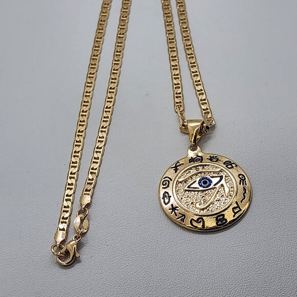New Brazilian 18k Gold Filled Round Egyptian Protection Eye Of Horus Necklace - Picture 3 of 6